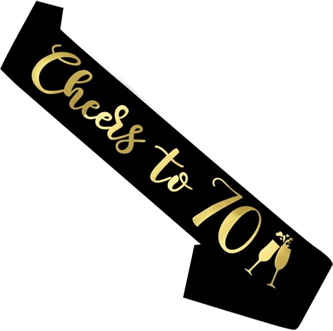 Birthday Sash Black, 'Cheers To 70' Birthday Sash for Girl Women and Men with Gold Foil Letters for Funny Party Favor Supplies 70 Black Gold