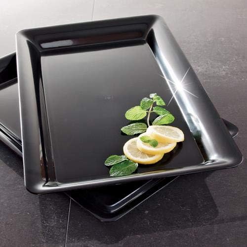 4 Rectangle Black Plastic Heavy Duty Serving Party Trays - 12" x 18" Decorative Wedding & Party Platters