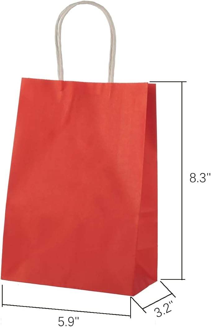 MISU Paper Bags Party Favor Bags Kraft Paper Gift Bags with Handle, Small, 8.3x5.9x3.2 Inches, 16-Pack (Red, Black)
