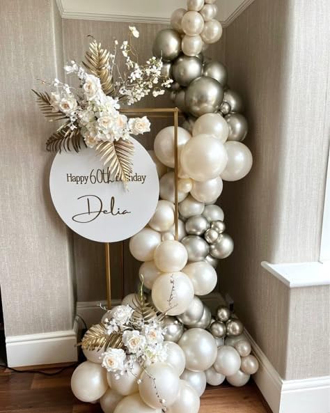 Pearl White Balloons Set, 60PCS Double Stuffed Pearl Balloons, 12 Inch Ivory Sand White Latex Transparent Clear Balloon Helium for Birthday Wedding Engagement Bridal Baby Shower Party Decorations