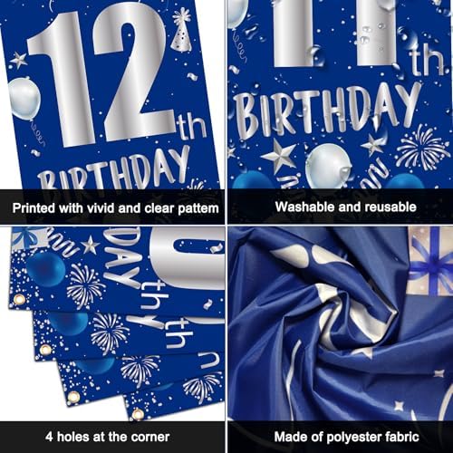 Blue Silver 12th Birthday Decorations for Boys Girls