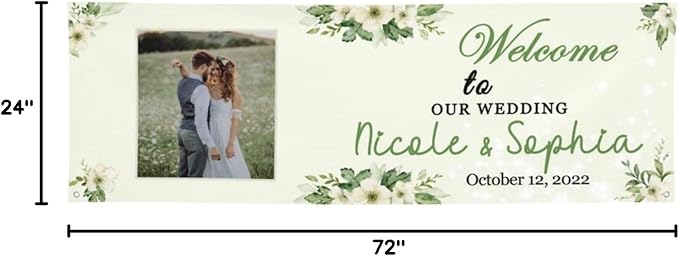 Personalized Wedding Congratulations Banners and Signs Customize Outdoor with Name Photo Date Custom Wedding Welcome Sign for Reception Party Ceremony 6'x2'