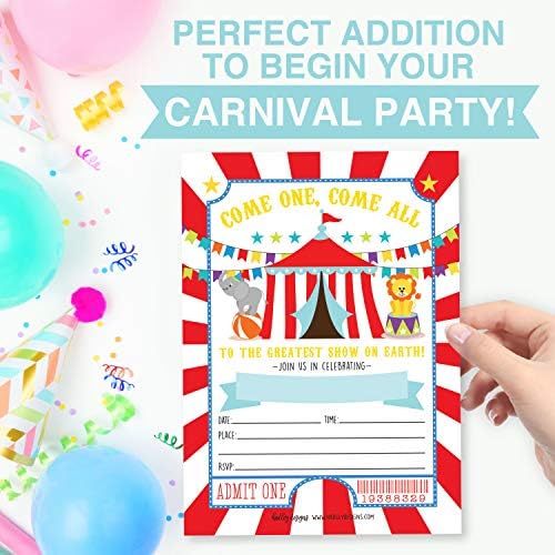 25 Kids Birthday Invitations Girl Carnival Theme Party Invites for Girls