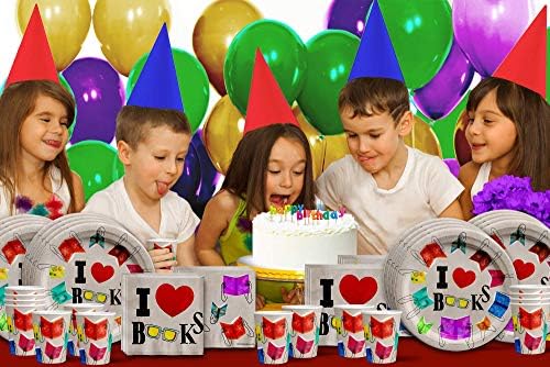 Birthday Galore Book Club Birthday Themed Party Supplies for Kids and Adults - Ideal Celebration Tableware Set with Plates, Napkins, & Cups Quick Colorful Setup Decoration For All Events - Kit for 16