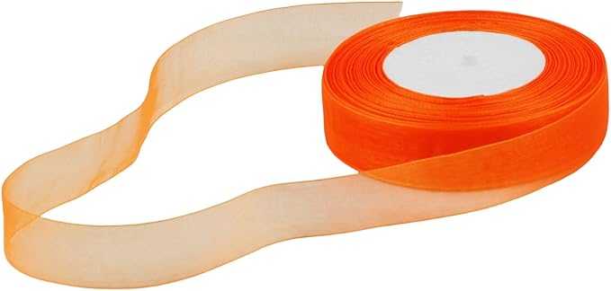 1 Inch 50 Yards Sheer Organza Ribbon Chiffon Ribbon for Gift Wrapping Wedding Bouquet Crafts (Orange)