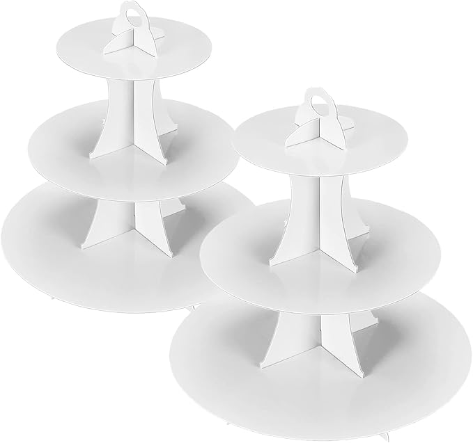 YLDW Cupcake Stand 2Pcs, 3-Tier Cupcake Stand Display, Cardboard Cup Cake Tower Stand, Disposable Dessert Stand for Birthday Tea Party Baby Shower Treat Decorations, White