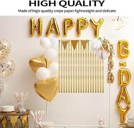 6 Rolls Crepe Paper Streamers, Gold Streamers for Party Decorations, Wedding Decorations, Birthday Decorations, Baby Shower Decorations (1.8 Inch x 82 Ft/Roll)