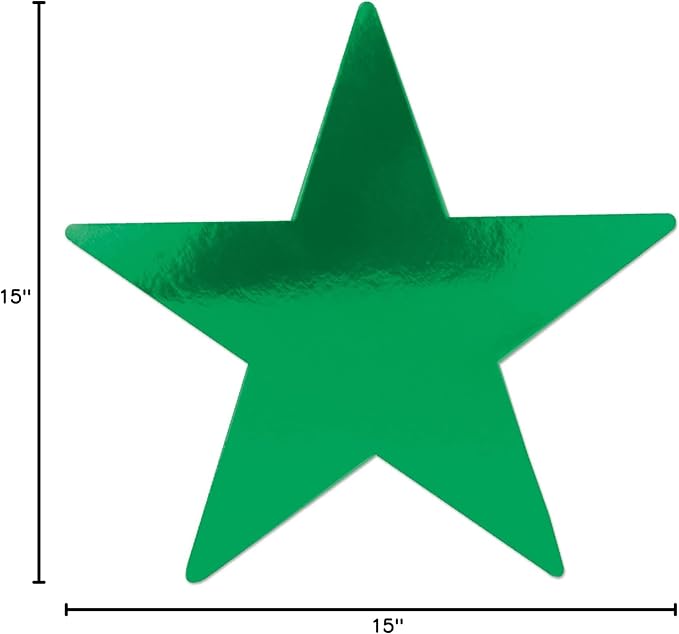 Beistle 24-Pack Foil Green Star Cutouts, Party Decorations for Festive Occasions, Celebrations & Events, Star Theme Decor for Wall & Table, 15”