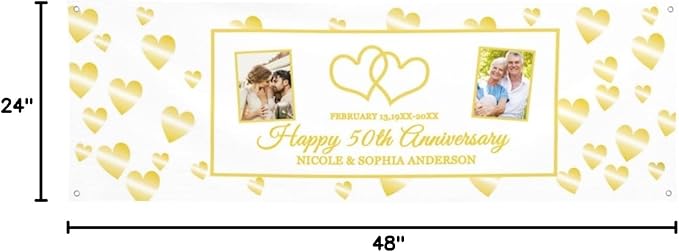 Happy Anniversary Banner Personalized Name Photo Custom Wedding Celebration Banners and Signs Customize Decoration for Couple 4'x2'