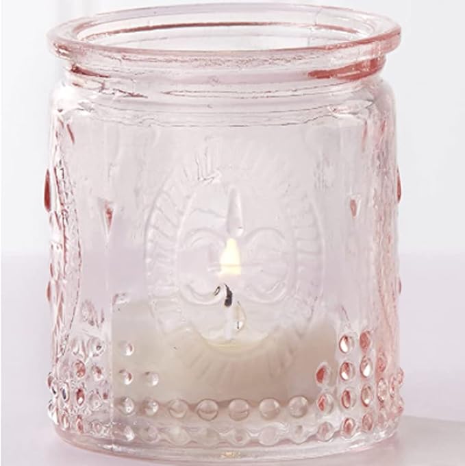 Kate Aspen Tea Light Holder, Vintage Pink Glass Tealight Candle Holders, Perfect Favors Decoration fpr Wedding, Bachelorette, Bridal Shower - (6 Sets of 4, 24 Pieces)