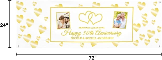 Happy Anniversary Banner Personalized Name Photo Custom Wedding Celebration Banners and Signs Customize Decoration for Couple 6'x2'