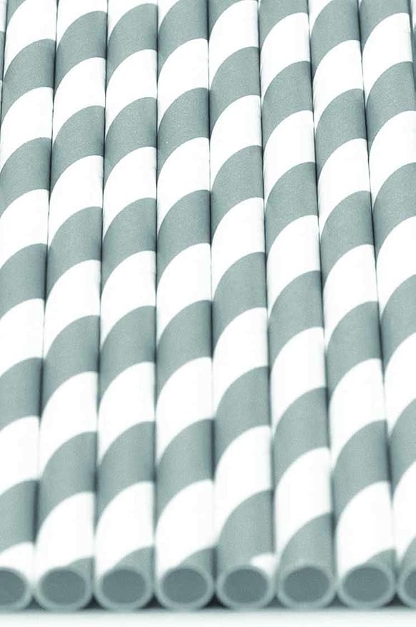 Pack of 300 Gray Swirls Biodegradable 4-Ply Paper Drinking Straws (Compostable, Non-toxic, BPA-free)
