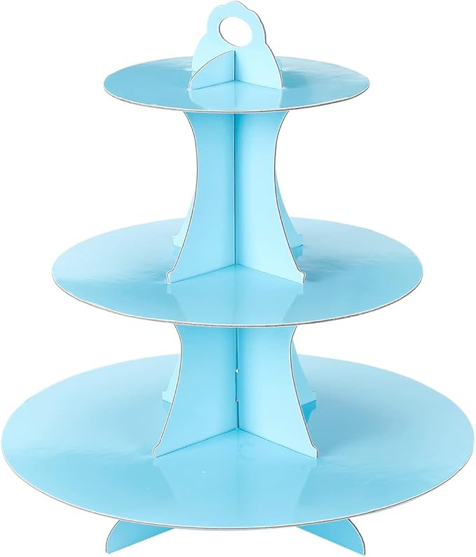 YLDW Cupcake Stand 2Pcs, 3-Tier Cupcake Stand Display, Cardboard Cup Cake Tower Stand, Disposable Dessert Stand for Birthday Tea Party Baby Shower Treat Decorations, Baby Blue