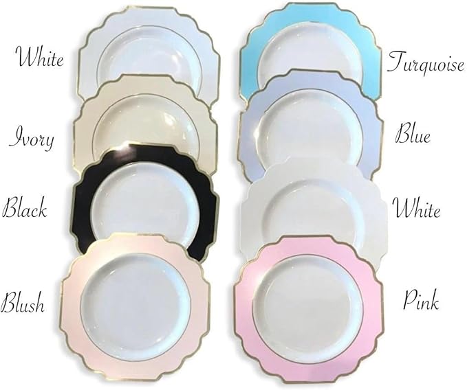 " OCCASIONS " 960 Piece set (120 Guests)-Heavyweight Wedding Party Disposable Plastic Plate Set - 120 x 10.5'' + 120 x 8'' + Silverware + Cups + Napkins (Imperial White & Gold)