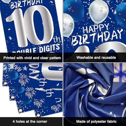 10th Birthday Decorations for Boys Girls, Blue Double Digits Party Supplies