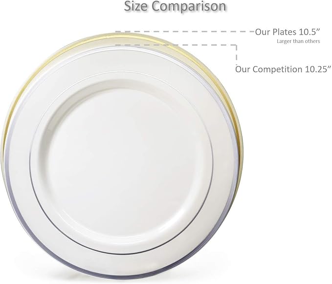 " OCCASIONS " 120 Plates Pack,(60 Guests) Heavyweight Premium Wedding Party Disposable Plastic Plates Set -60 x 10.5'' Dinner + 60 x 7.5'' Salad/Dessert(Louvre Blue/Gold)