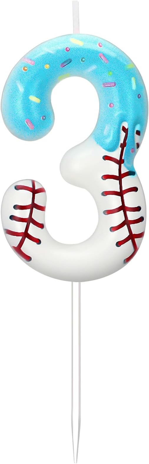 Conelist Ice Cream Drip Baseball Birthday Candle Number 3, Baseball Ice Cream Drip Birthday Cake Topper Candle Number 3 for Cake Sport Teams Theme Anniversary Celebration Party Decoration Favor Supply