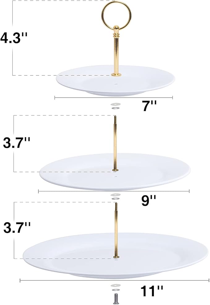 TP 3-Tier Cupcake Stand Melamine Serving Tray Unbreakable Dessert Stand Fruit Candy Display Tower for Wedding Birthday Tea Party and Baby Shower, White