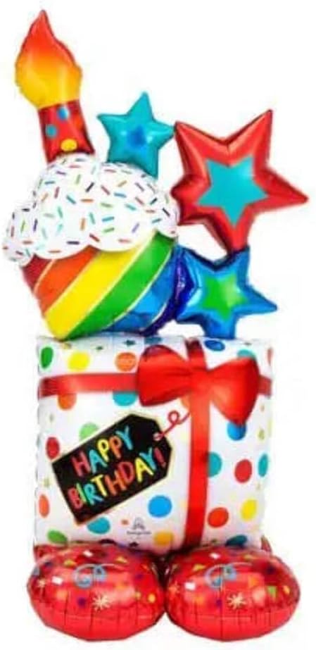 Anagram 4245011 Stacked Birthday Icons Airloonz Foil Mylar Party Balloon, 55", Multicolor, Pack of 1