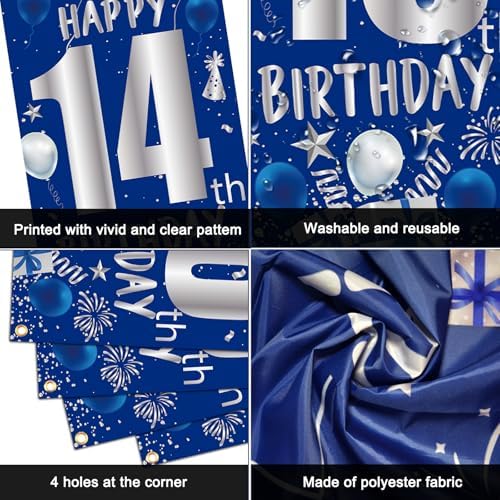 14th Birthday Decorations for Boys Girls, Blue 14 Year Old Party Supplies