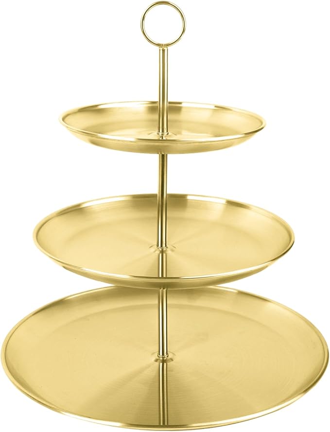 3 Tier Gold Cupcake Stand Stainless Steel Dessert Display Rack with Removable Tiered Tray for Parties,Weddings,Birthdays,Decorations,Any Festivals and Festivities(Stainless Steel Pole)