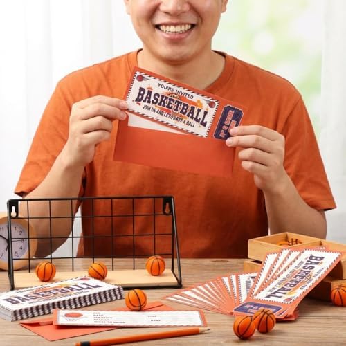 Woanger 50 Pcs Basketball Party Invitations with Envelopes Basketball Birthday Invite Cards 25 Tickets 25 Envelopes for Sports Favor Supplies