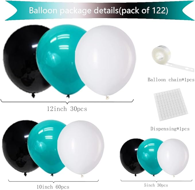 Teal Blue Black White Balloon Garland Arch Kit, 122PCS Teal Blue White Black Balloons Teal Balloons for Birthday Wedding Graduation Anniversary Engagement Gender Reveal Halloween Party Decorations