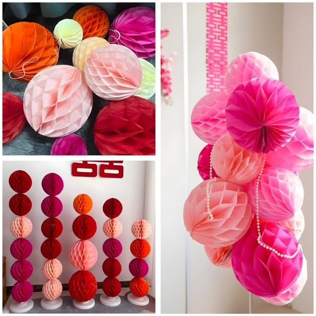 16 Pack Tissue Paper Honeycomb Balls, Poms Birthday Baby Shower Wedding Decorations (Red Green Shade)