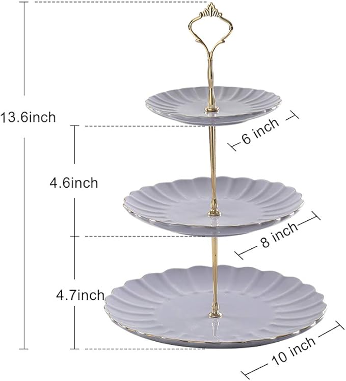 Sweejar 3 Tier Ceramic Cake Stand Wedding, Dessert Cupcake Stand for Tea Party Serving Platter (Purple)
