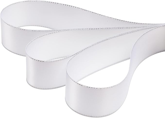 1" Double Face Satin Ribbon with Silver Edge 25 Yards (029-White), Perfect for Gift Wrapping, Party Decor, Wedding and Craft