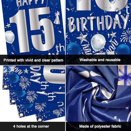 Blue 15th Birthday Decorations for Boys Girls, 15 Year Old Party Supplies