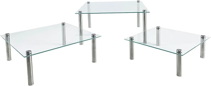 3 Pcs Square Tempered Glass Cake Stands Set 8 10 13 Inch Cupcake Display Stand Plate for Dessert Table Serving Platter