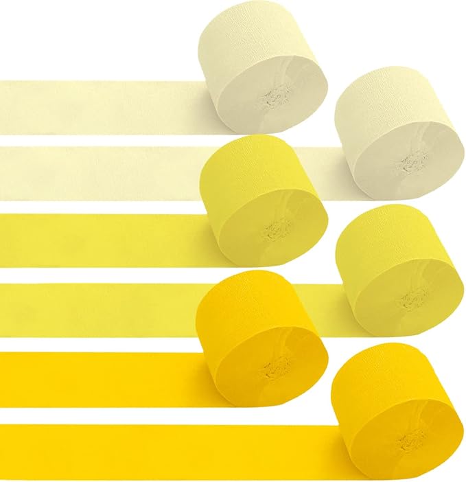 6 Rolls Yellow Crepe Paper Streamers for Party Decorations-82ft Long and 1.77in Wide