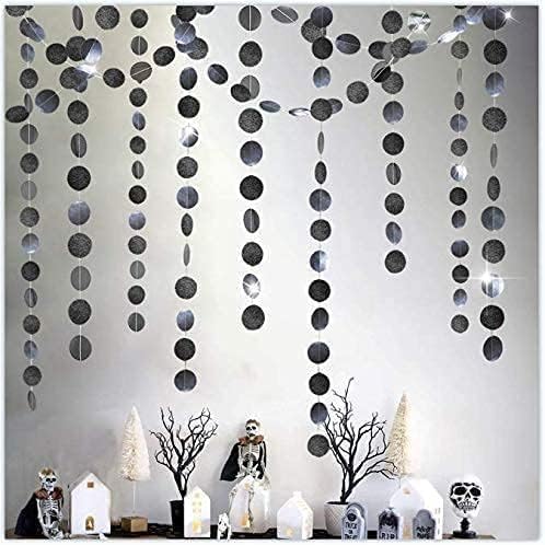 Cheerland Glitter Charcoal Grey Black Circle Garland Kit Halloween Party Decoration Hanging Polka Dots Streamer Backdrop Banner Birthday Wedding Retirement New Years NYE Bachelorette Bridal Shower