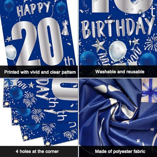 20th Birthday Decorations for Men Boys, Blue 20 Year Old Party Supplies
