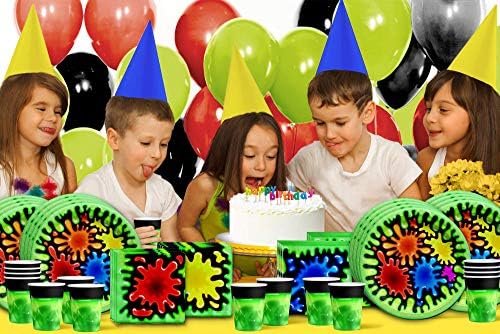 Glow Neon Slime Making Birthday Party Supplies Set Plates Napkins Cups Tableware Kit for 16