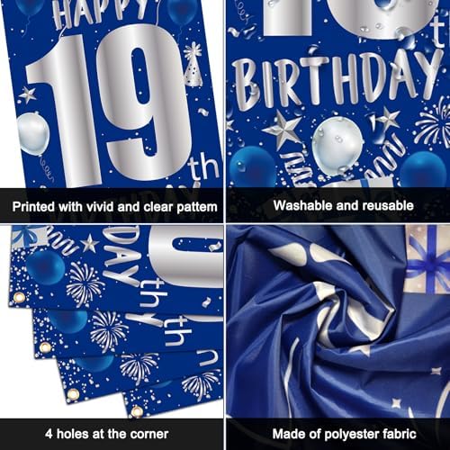 19th Birthday Decorations for Boys Men, Blue 19 Year Old Party Supplies