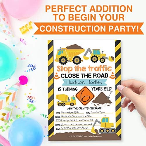 25 Kids Birthday Invitations Boy Construction Theme Party Invites for Boys