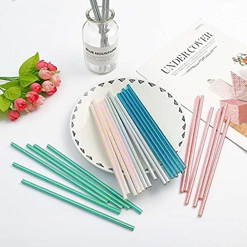 N//C Iridescent White Papers Straws, 7.75'' Cocktail Drinking Straws For Party Pack Of 100
