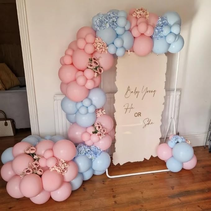 Pink and Blue Latex Balloons, 50pcs 12 Inches Metallic Blue Pink Balloons with 1 Ribbon for Baby Shower, Gender Reveal, Birthday Party Decorations
