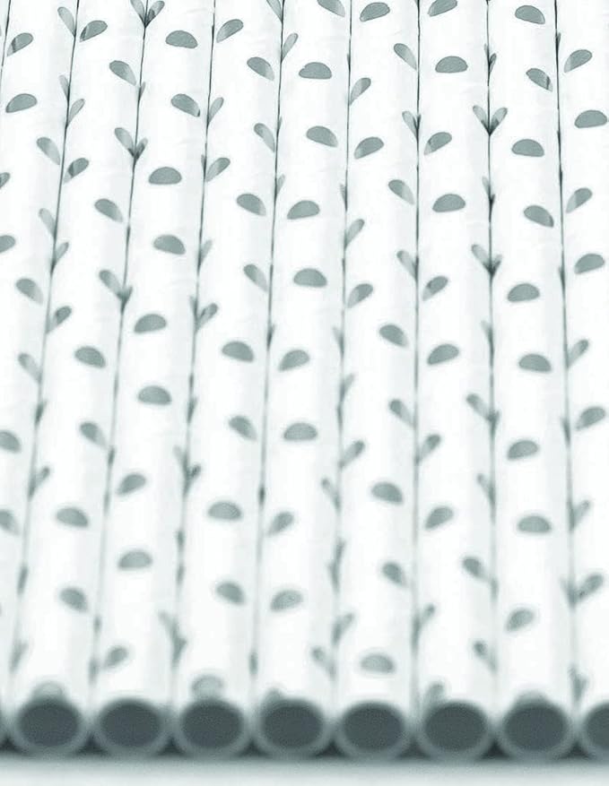 Pack of 900 Silver Polka Dot Foil Biodegradable 4-Ply Paper Drinking Straws (Compostable, Non-toxic, BPA-free)