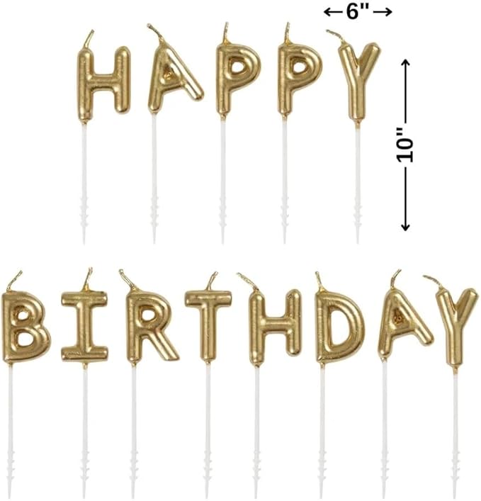 Elegant Gold "Happy Birthday" Letter Pick Candles - Stunning & Unique Design - Perfect Decoration for Celebratory Occasions