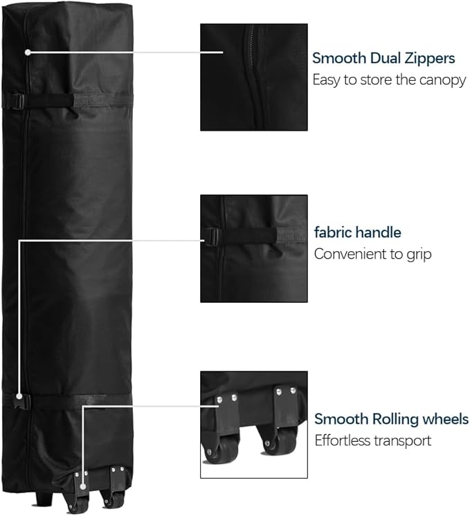 10x10 Pop Up Canopy Tent, Waterproof UV Blocking Heavy Duty Steel Frame with Wheeled Bag & Sandbags, One-Person Setup, Ideal for Outdoor Beach, Party, Camping, Backyard, Tailgate Events (Black)