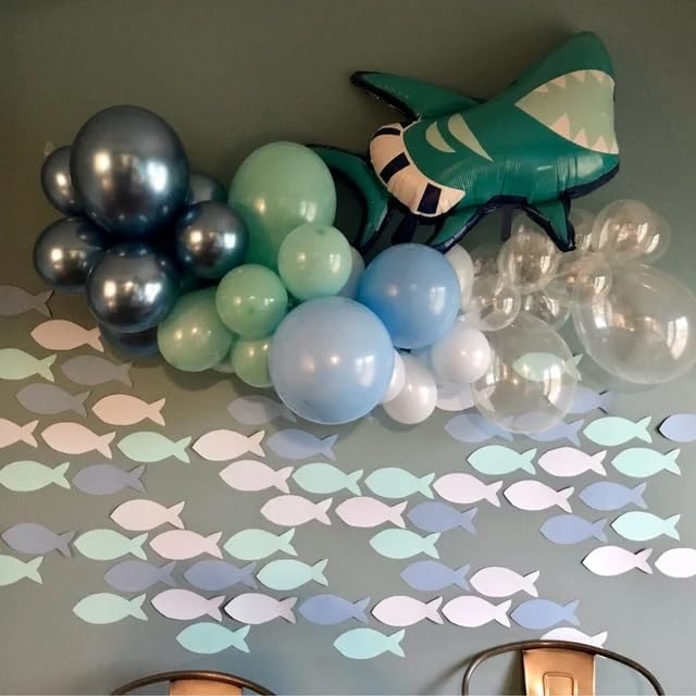 Teal Blue Balloons, 60 PCS Turquoise Blue Balloons with Transparent Metallic Blue Balloon, Pastel Baby Blue Pearl Teal Balloon for Ocean Shark Sea Beach Mermaid Theme Party Decorations