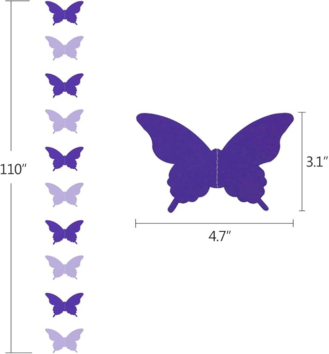 CIEOVO Butterfly Hanging Garland 3D Paper Bunting Banner Party Decorations Wedding Baby Shower Home Decor Purple 4 Pack, 110 Inch Long Each