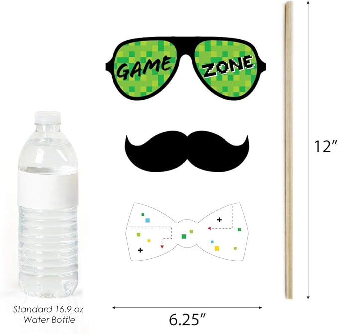 Big Dot of Happiness Video Game - Pixel Game Zone Party or Birthday Party Photo Booth Props Kit - 20 Count