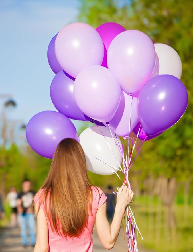Purple and White Balloons, 12 Inch Mothers Day Balloons, 60 Pcs Pastel Purple Confetti Balloons,Lavender Lilac Balloon for Mother's Day/Birthday/Baby Shower/Graduation/Wedding Decorations