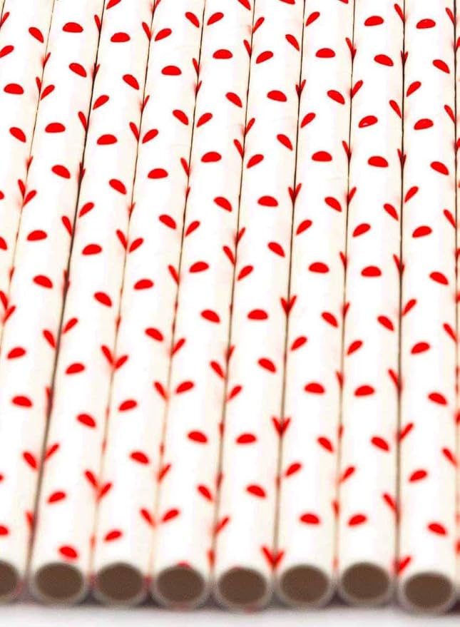 Pack of 150 Red Polka Dot Biodegradable 4-Ply Paper Drinking Straws (Compostable, Non-toxic, BPA-free)
