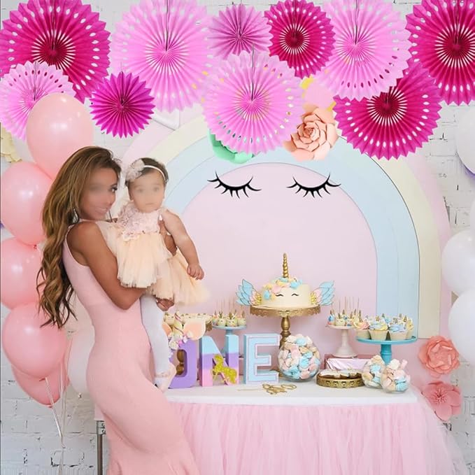 BEISHIDA Hot Pink Hanging Honeycomb Round Paper Fans Decoration Bachelorette Theme Tissue Paper Fan Garland for Valentine's Day Anniversary Girls Birthday Wedding Bridal Shower Party Supplies(10packs)