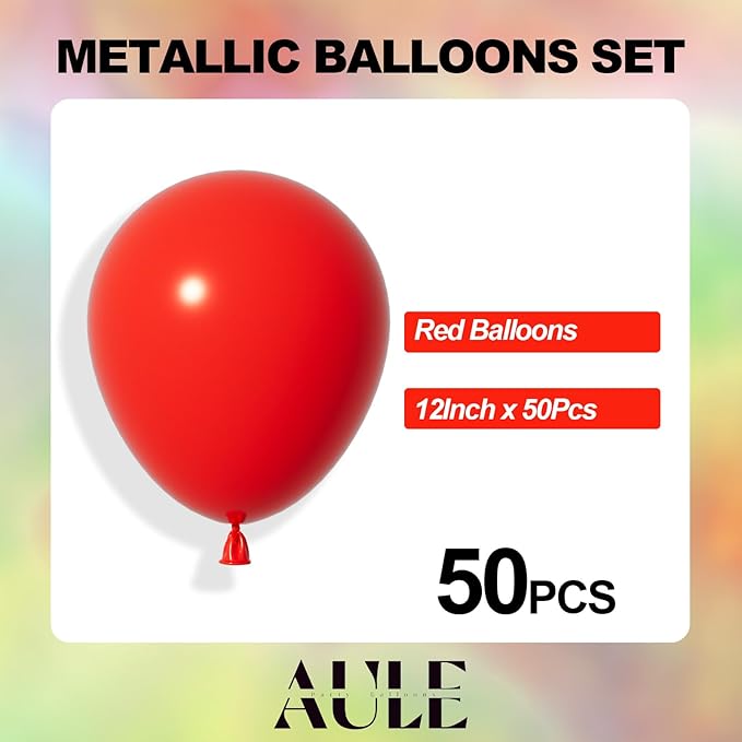 AULE Red Balloons 12 inch 50 Pcs Latex Balloons Helium Shiny Thicken Balloon Perfect Party Decoration for Wedding Birthday Baby Shower Graduation Carnival